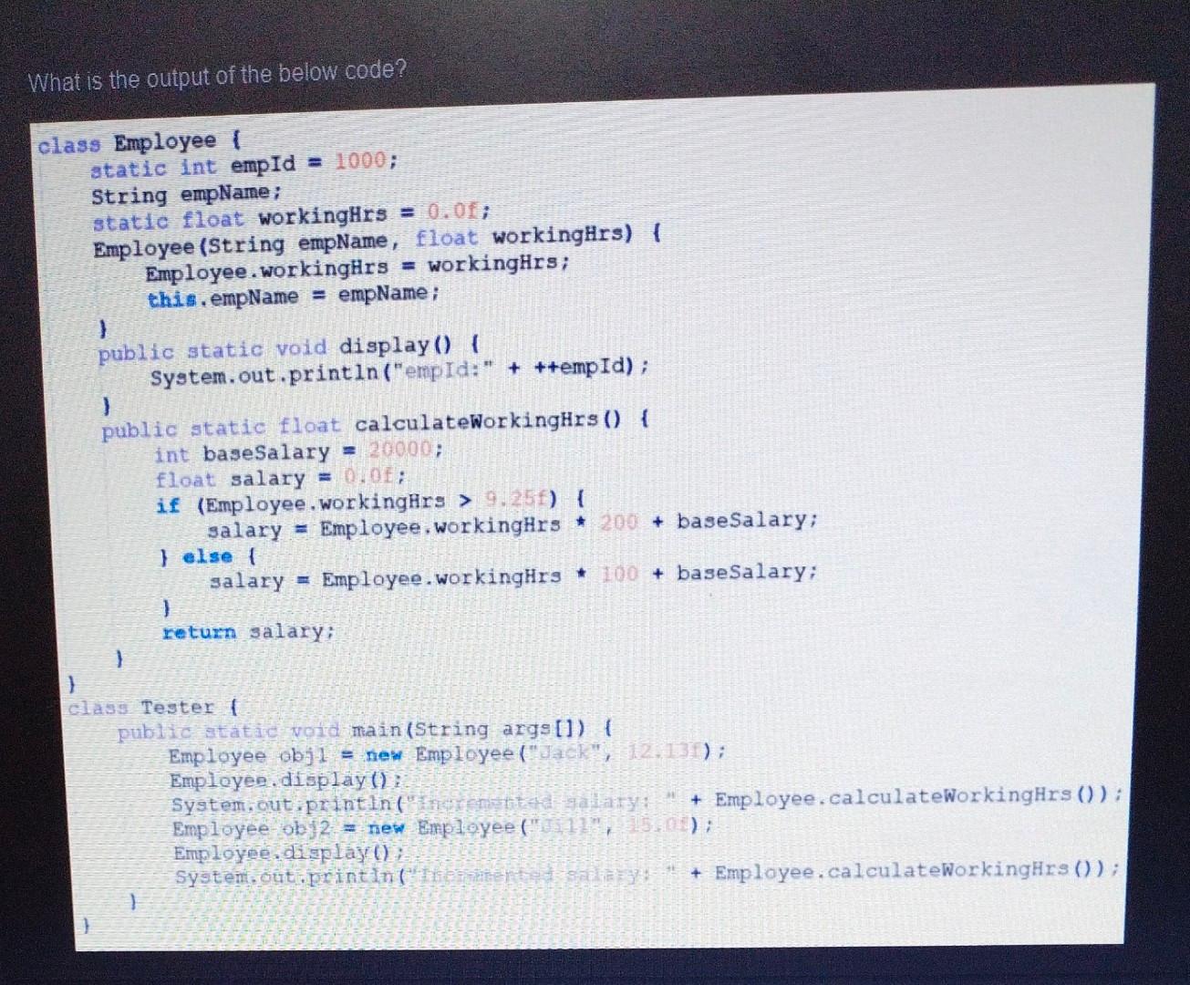 Solved what is the output of the below code class employee chegg
