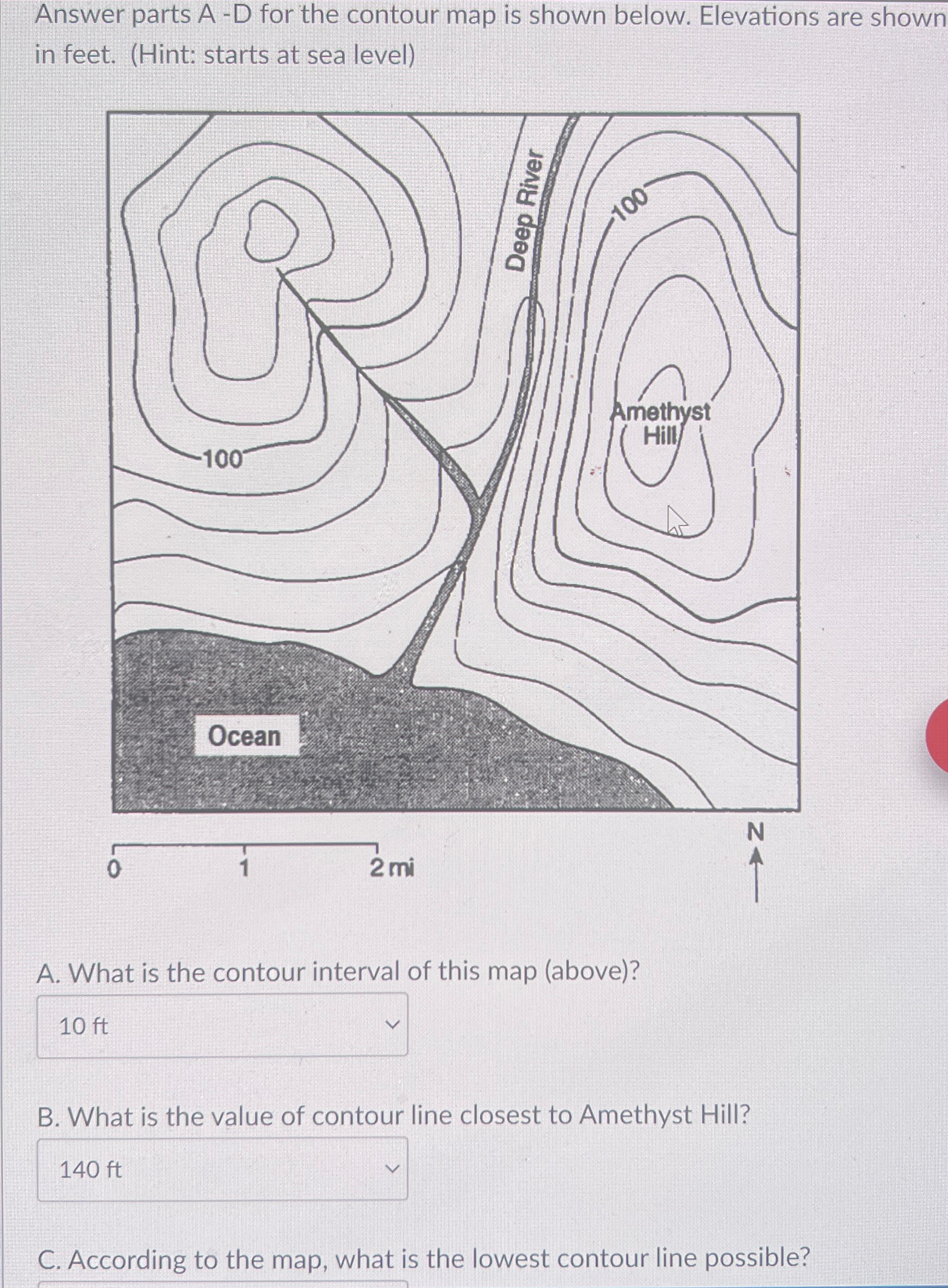 Solved Answer parts A -D for the contour map is shown below. | Chegg.com