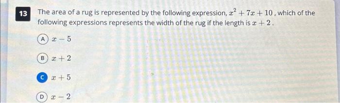 Solved The area of a rug is represented by the following | Chegg.com
