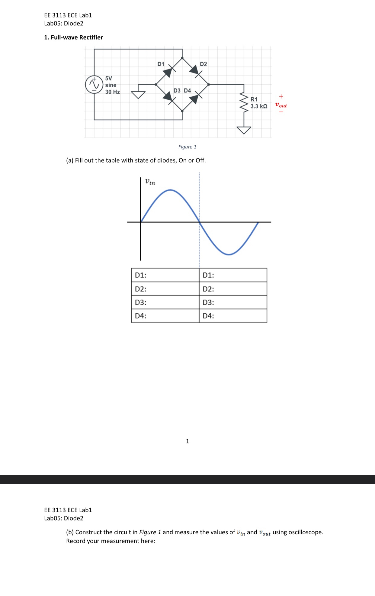 Solved EE 3113 ﻿ECE Lab1 ﻿Lab05: Diode2Full-wave | Chegg.com