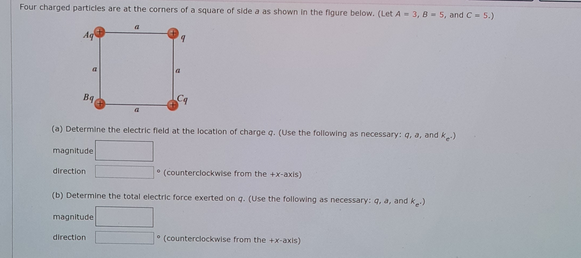 Solved Four charged particles are at the corners of a square | Chegg.com