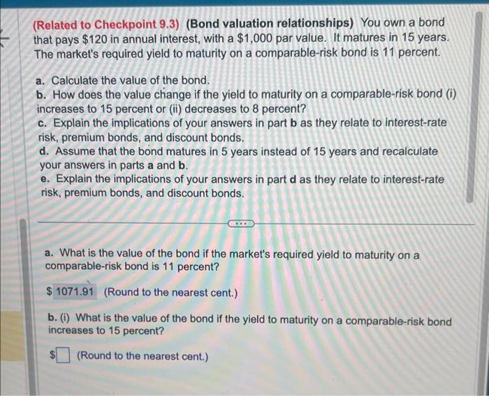 Solved Related To Checkpoint 9 3 Bond Valuation