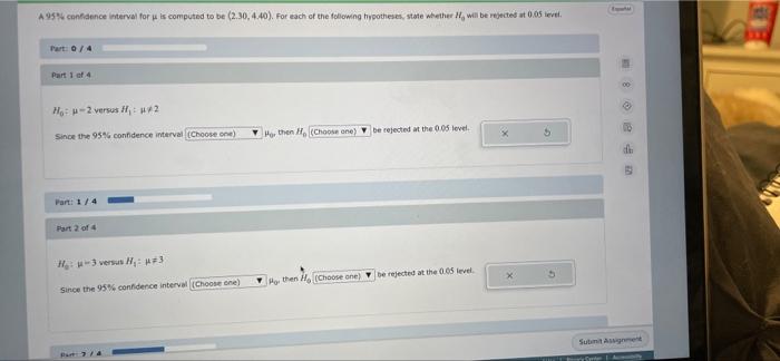 Solved A95% confidence interval for u is computed to be | Chegg.com