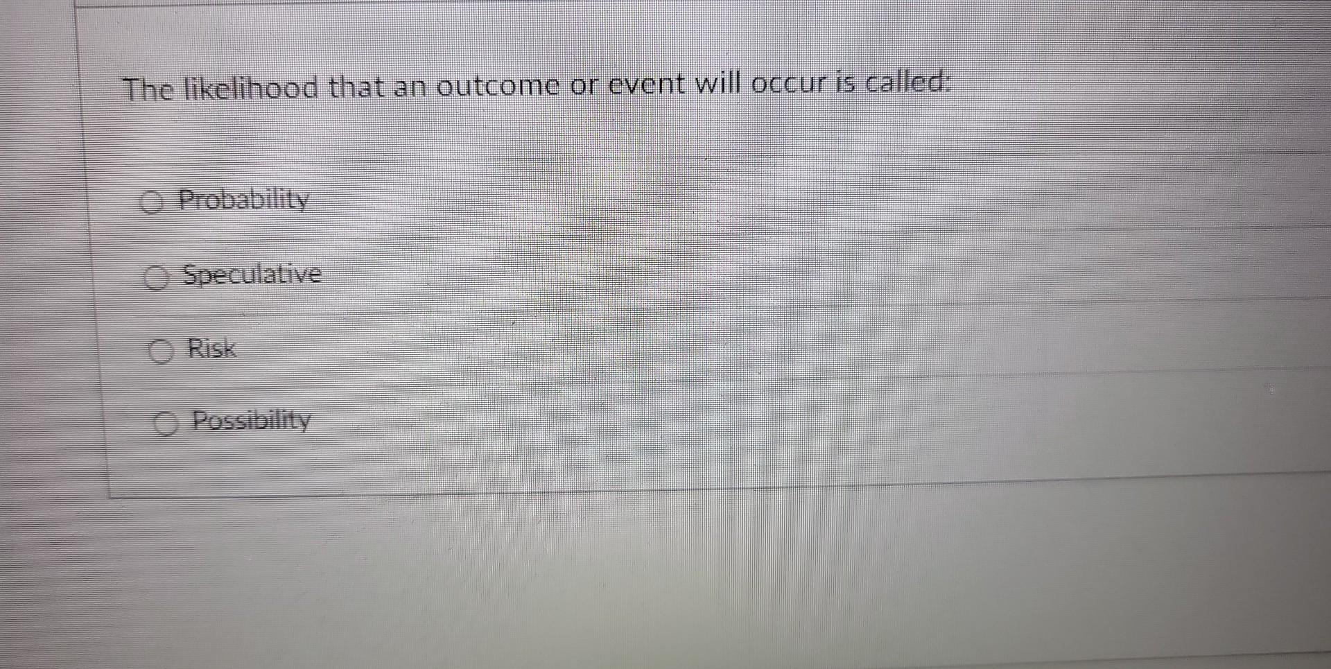 The Likelihood That A Particular Event Will Occur Is Called