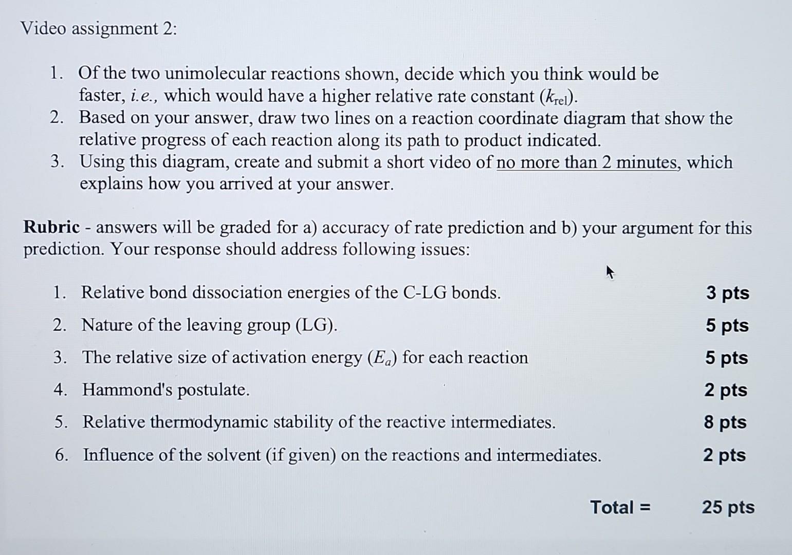 Solved Assignment 1. Of The Two Unimolecular Reactions | Chegg.com