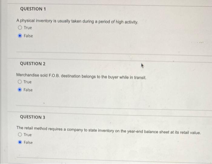 Solved QUESTION 1 A physical inventory is usually taken | Chegg.com
