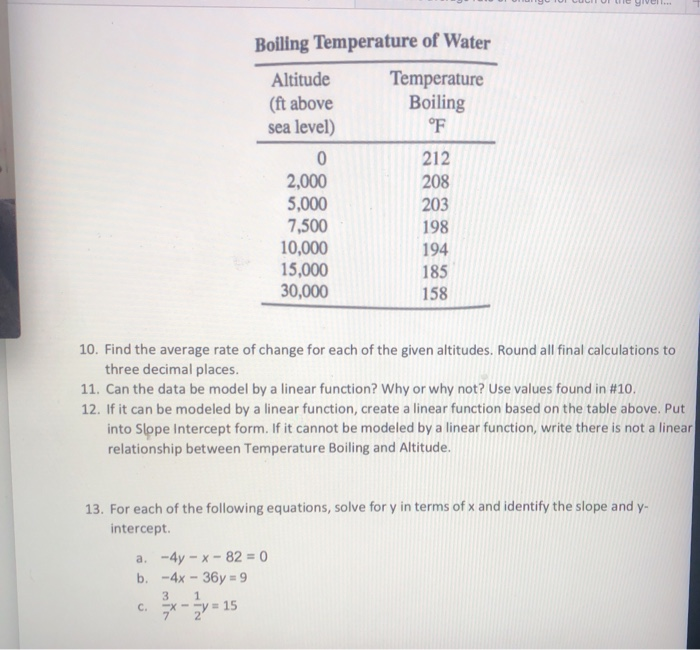 Solved Boiling Temperature of Water Altitude Temperature (ft