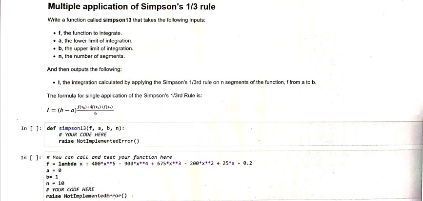 Solved Multiple application of Simpson's 1/3 rule Write a | Chegg.com