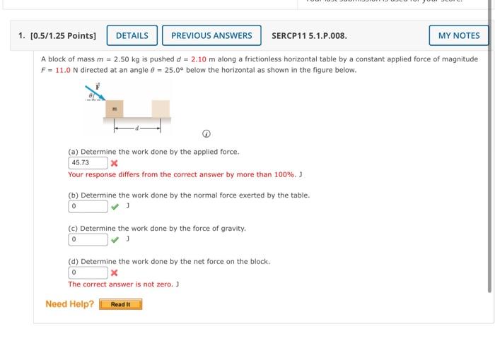 Solved A Block Of Mass M=2.50 Kg Is Pushed D=2.10 M Along A | Chegg.com