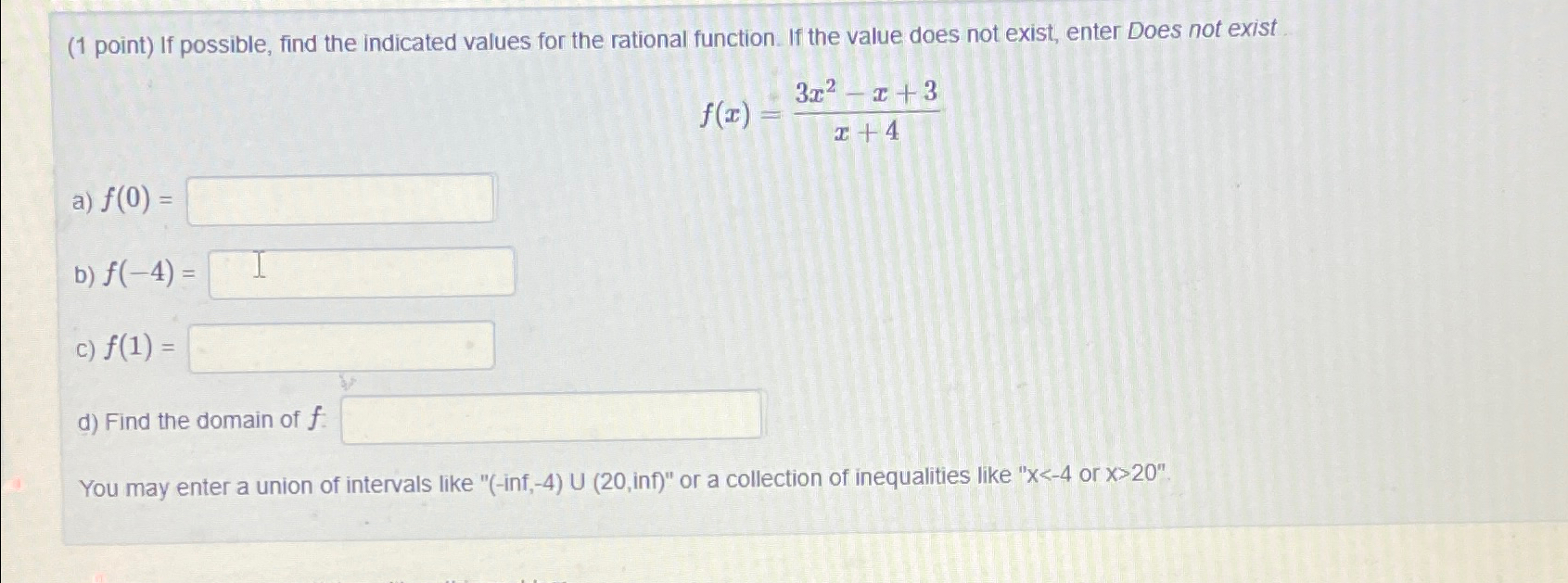 Solved (1 ﻿point) ﻿If possible, find the indicated values | Chegg.com