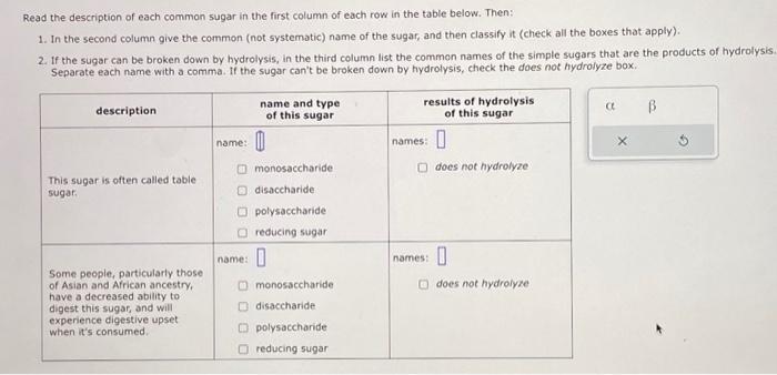 Solved Read the description of each common sugar in the | Chegg.com