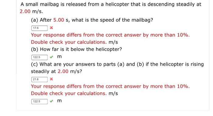 Solved A Small Mailbag Is Released From A Helicopter That Is | Chegg.com