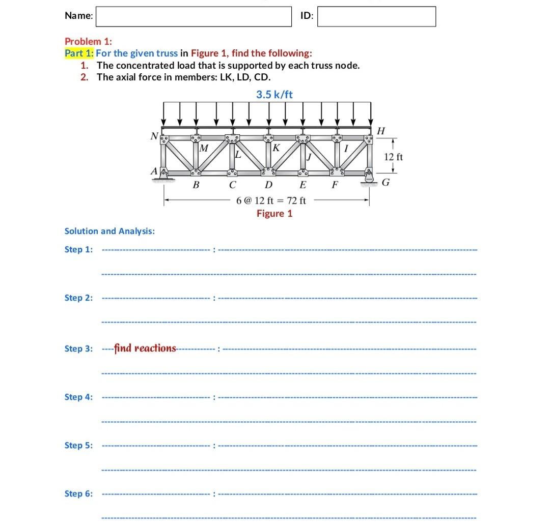 Solved Name: ID: Problem 1: Part 1: For the given truss in | Chegg.com