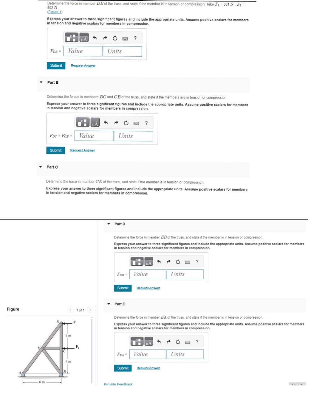 Solved Determine the force in member DE ﻿of the truss, and | Chegg.com
