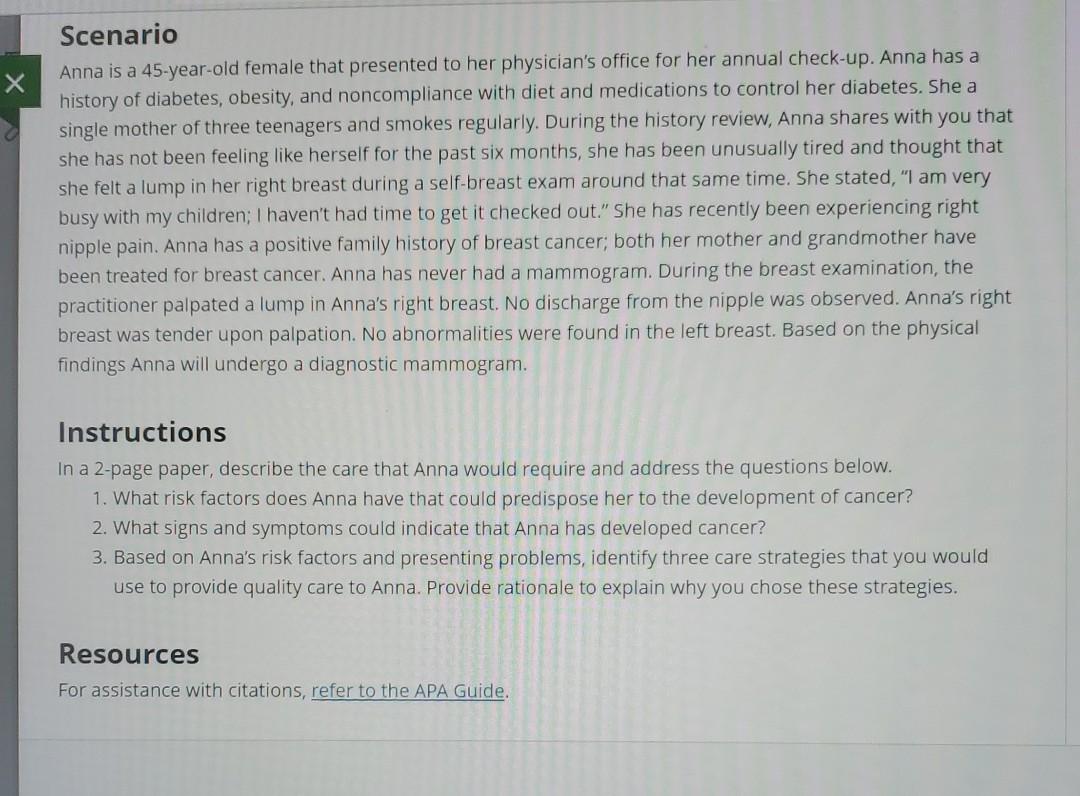 Solved Scenario Anna is a 45-year-old female that presented | Chegg.com