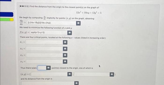 Solved ( ⋆⋆⋆Δ मे) Find the distance from the origin to the | Chegg.com