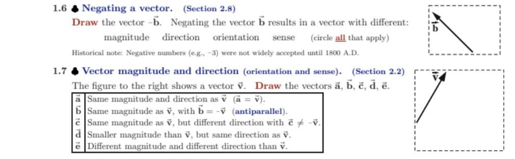 Solved 1.6 Negating a vector. (Section 2.8) Draw the vector | Chegg.com
