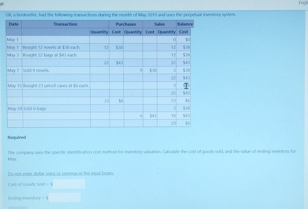 Solved де Eng! GB, a bookseller, had the following