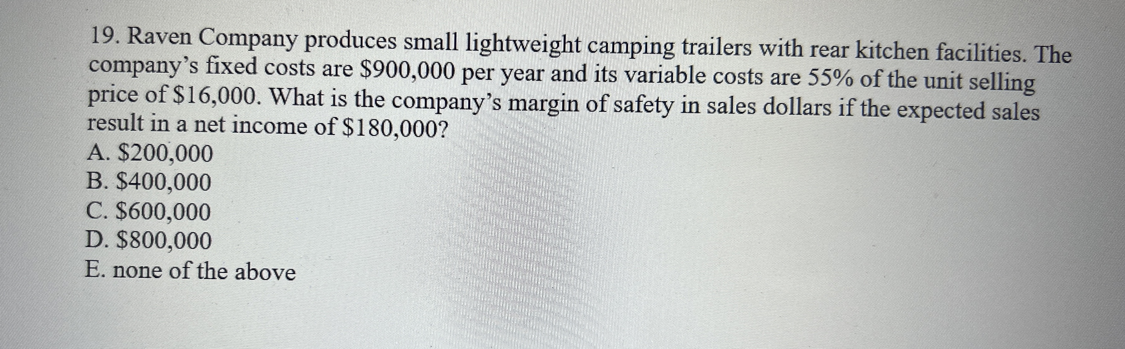 Solved Raven Company produces small lightweight camping