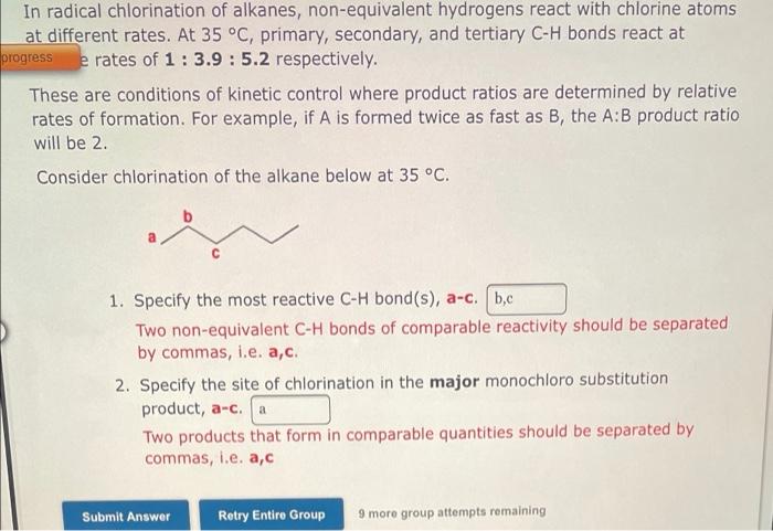 Solved In Radical Chlorination Of Alkanes, Non-equivalent | Chegg.com