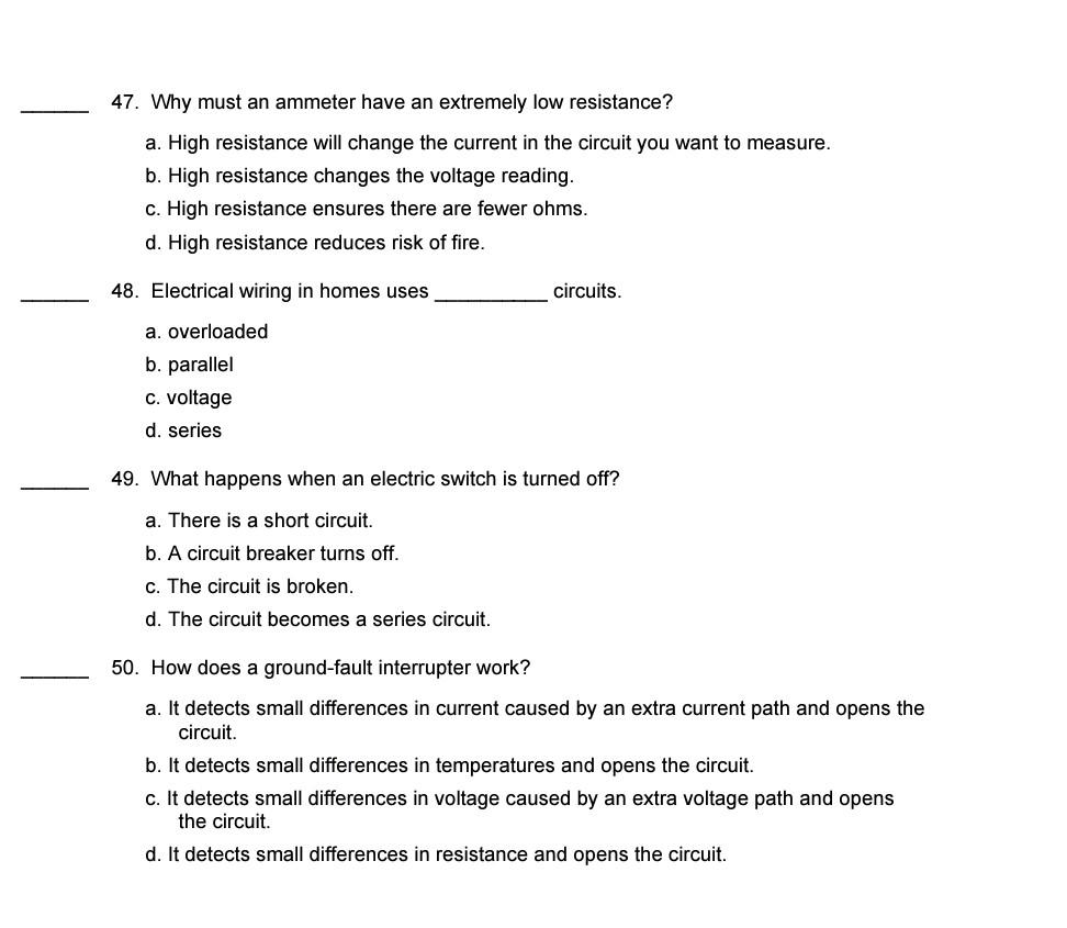 Solved 47. Why must an ammeter have an extremely low