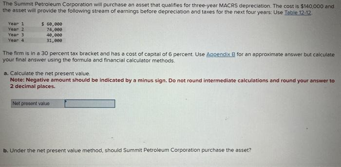 Solved The Summit Petroleum Corporation will purchase an | Chegg.com