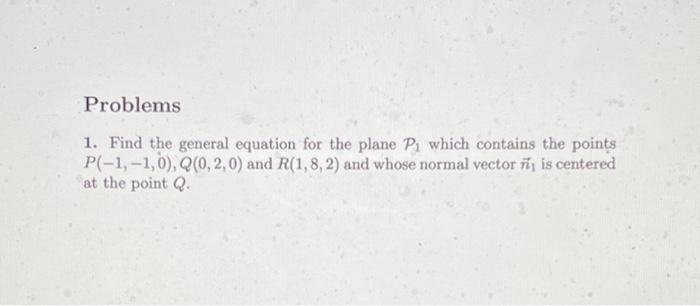 Solved Problems 1. Find The General Equation For The Plane | Chegg.com