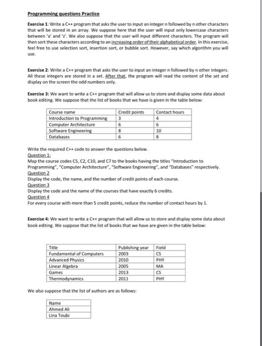 Solved Programming questions Practice Exercise 1: Write a | Chegg.com