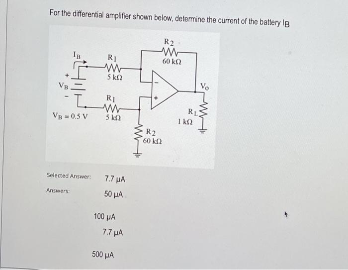 Solved For the differential amplifier shown below, determine | Chegg.com