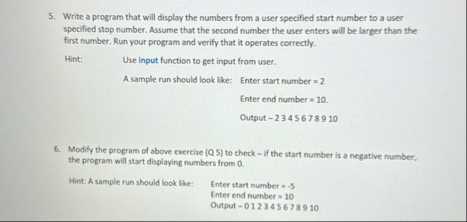 Solved Write a program that will display the numbers from a | Chegg.com