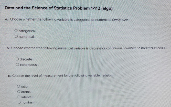 Solved Data and the Science of Statistics Problem 1-112 | Chegg.com