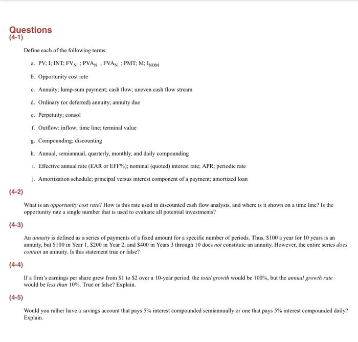 Solved Questions (4-1) Define each of the following terms: | Chegg.com