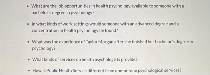 Solved - What are the job opportunities in health psychology