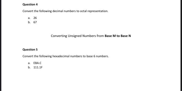 Solved Convert the following decimal numbers to octal | Chegg.com