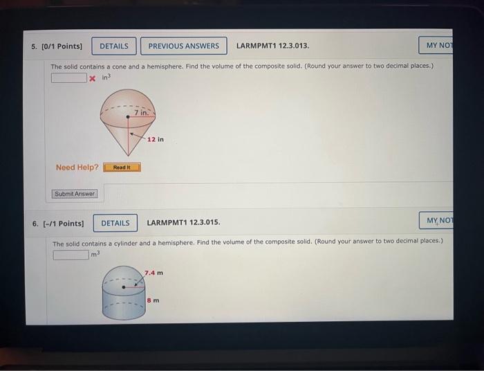 The solid contains a cone and a hemisphere. Find the volume of the composite solid. (Round your answer to two decimal places.