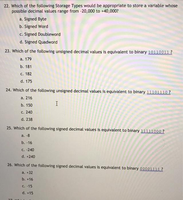 Solved 22. Which of the following Storage Types would be | Chegg.com