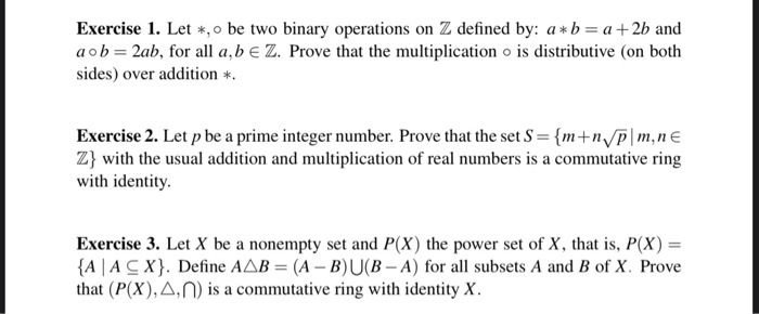 solved-exercise-1-let-o-be-two-binary-operations-on-z-chegg