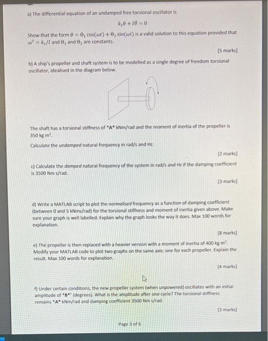 Solved a) The differential equation of an undamped free