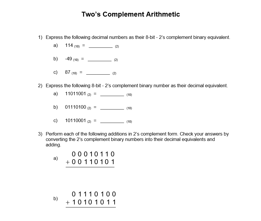 Solved Two's Complement ArithmeticExpress the following | Chegg.com