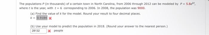 Solved The populations P (in thousands) of a certain town in | Chegg.com
