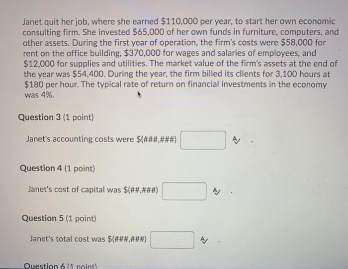 Solved Janet Quit Her Job Where She Earned 110000 Per 