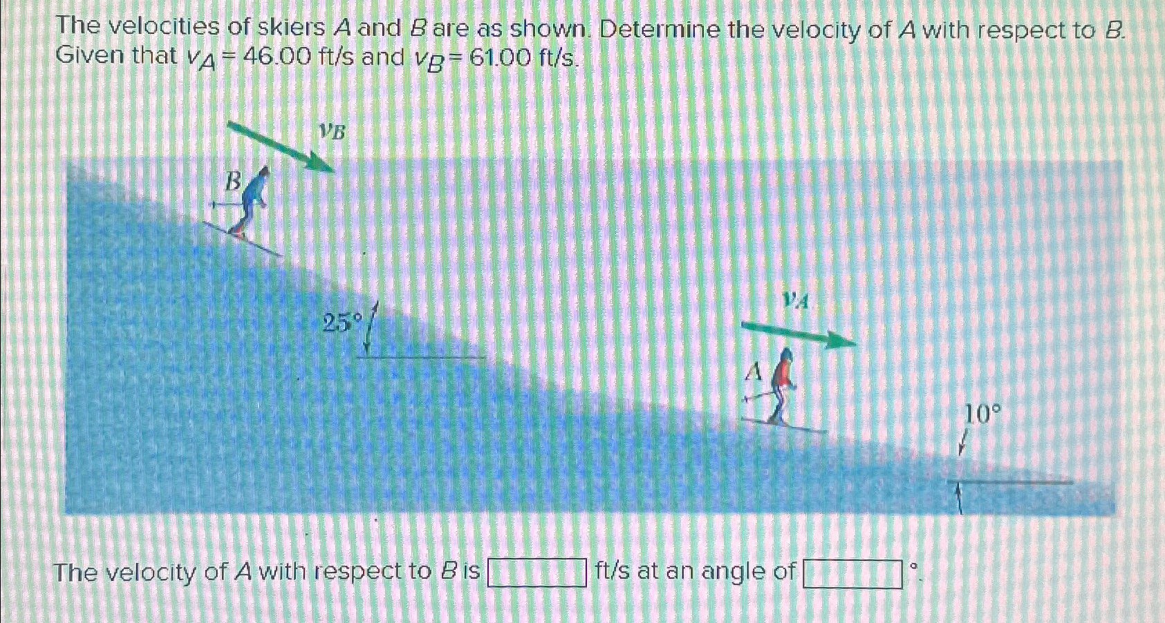 Solved The velocities of skiers A and B ﻿are as shown. | Chegg.com
