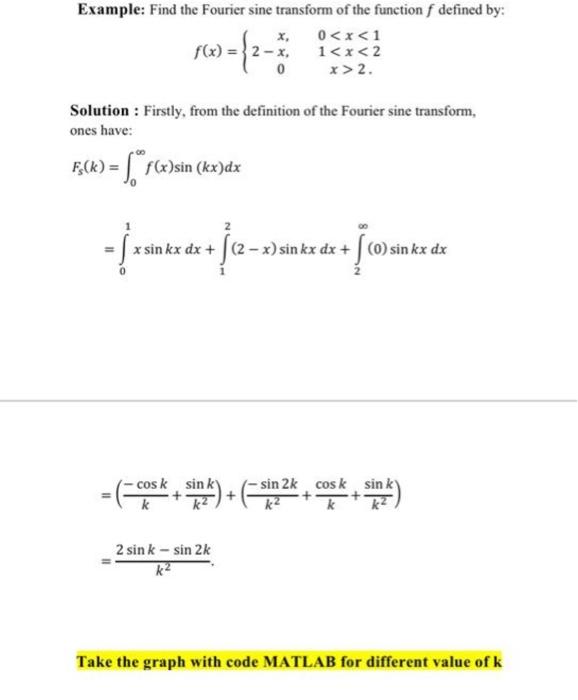 Solved Example: Find the Fourier sine transform of the | Chegg.com