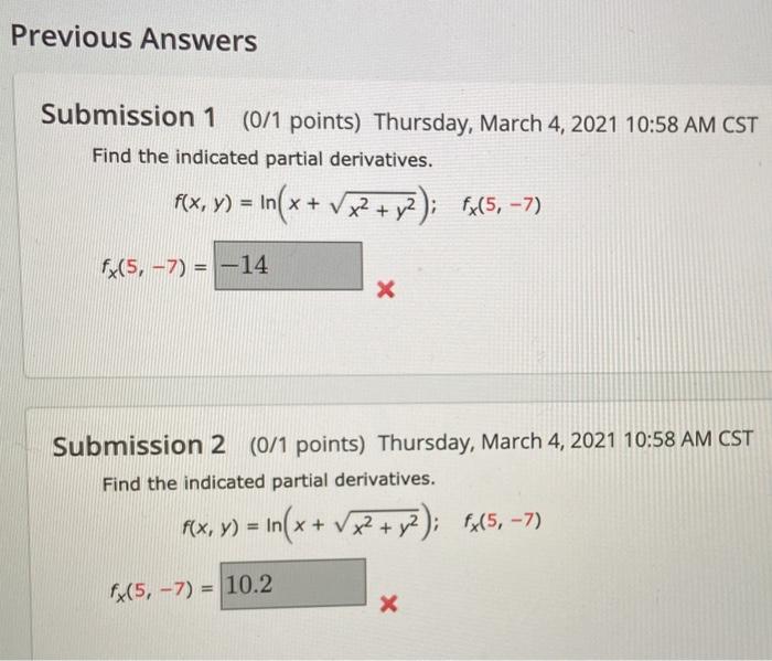 Solved Previous Answers Submission 1 0 1 Points Thursday Chegg Com