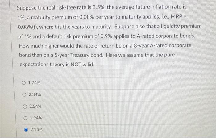 Solved Suppose the real risk-free rate is 3.5%, the average | Chegg.com