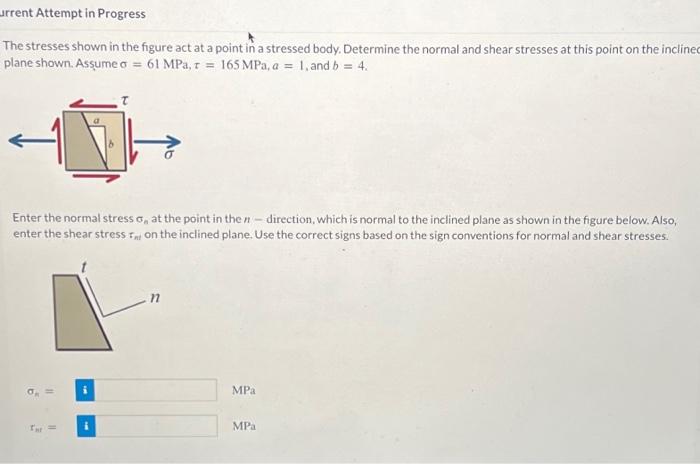 Solved The stresses shown in the figure act at a point in a | Chegg.com