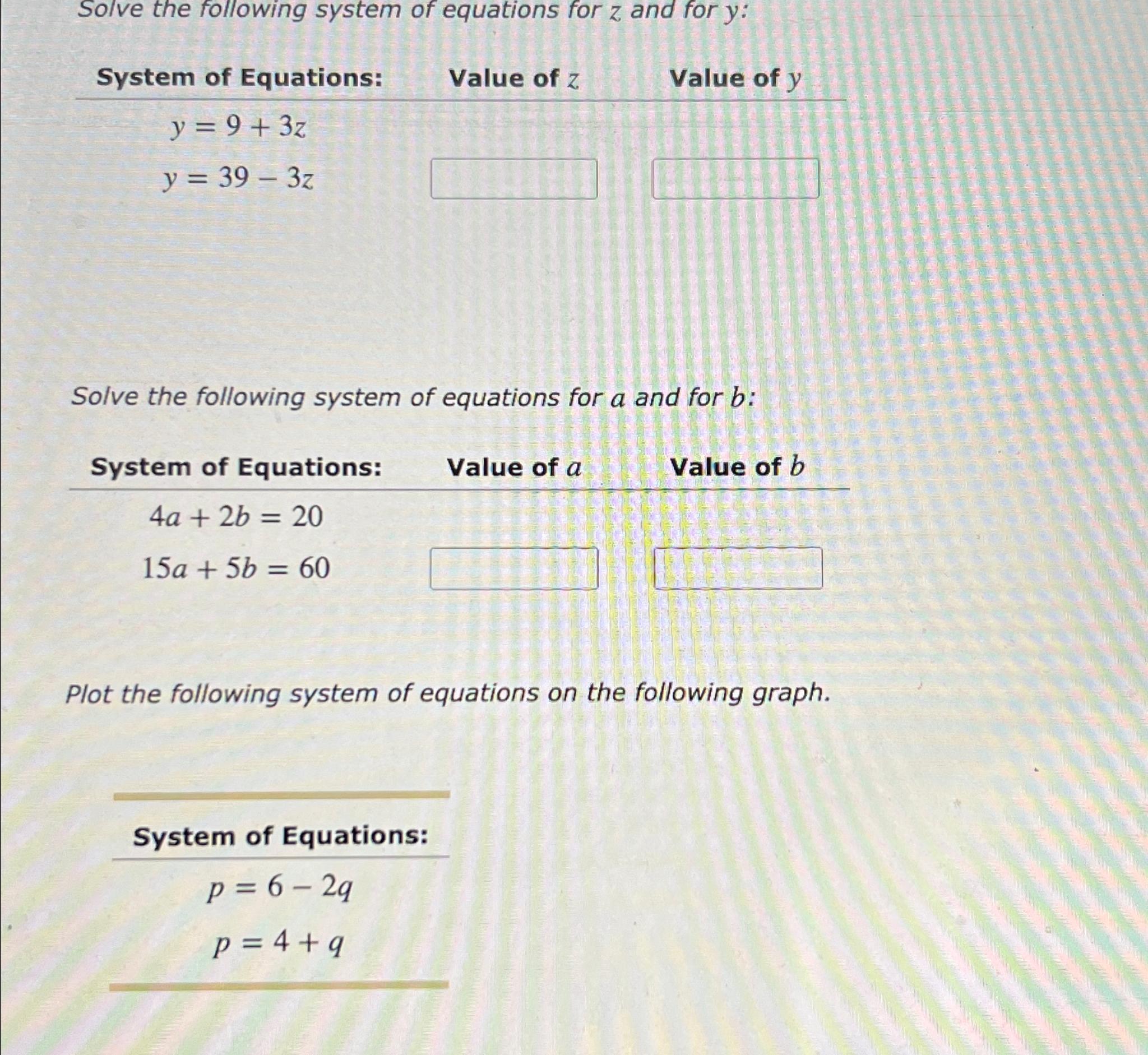 Solved Solve the following system of equations for z ﻿and | Chegg.com