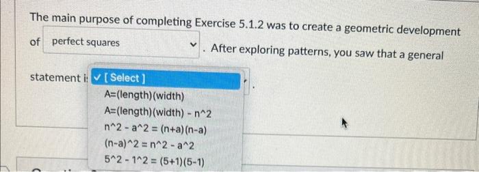 The main purpose of completing Exercise 5.1.2 was to | Chegg.com
