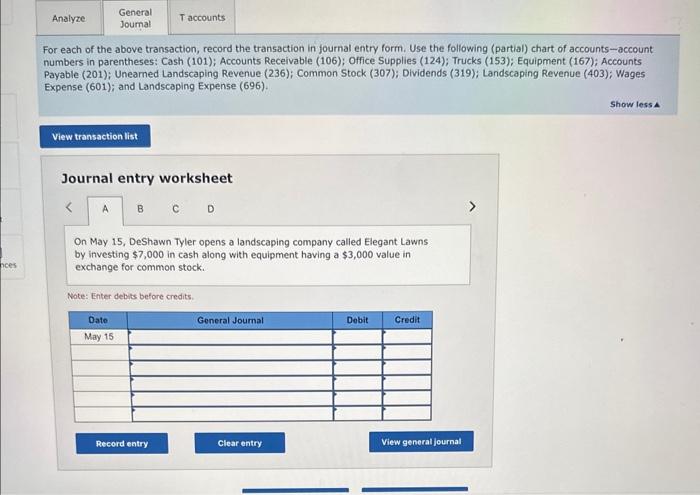 Solved For each transaction, (1) analyze the transaction | Chegg.com