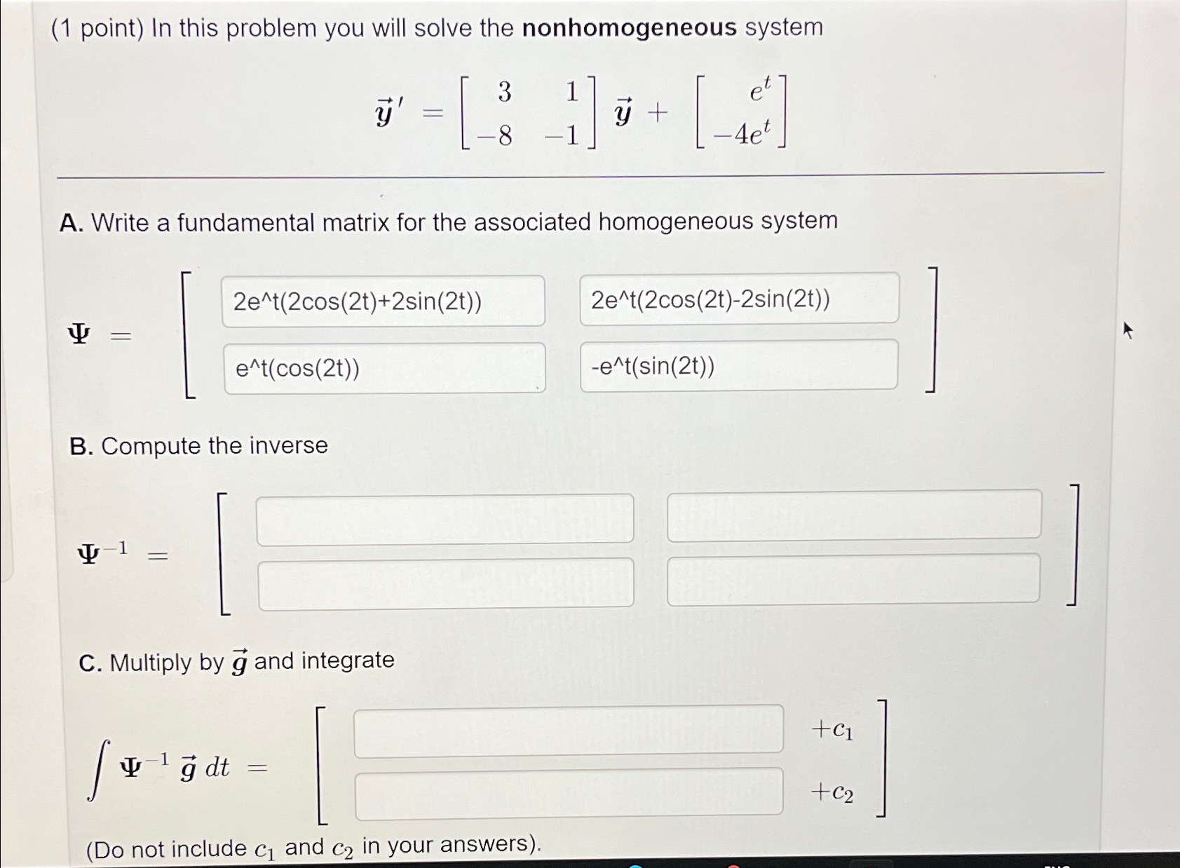 Solved (1 ﻿point) ﻿In this problem you will solve the | Chegg.com
